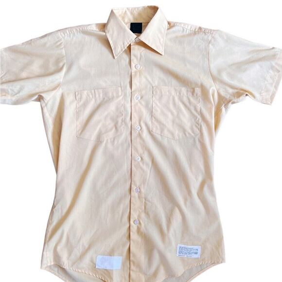 Vintage 60s PERMA-PREST SHIRT Solid Yellow Short Sleeve Button Front 42 - Picture 1 of 5